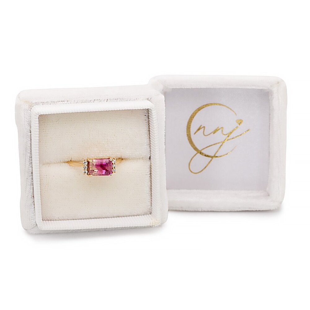 1.68cts Bi-Color Tourmaline Ring in Solid 14K Gold with Natural Diamond Accents - Picture 4 of 11